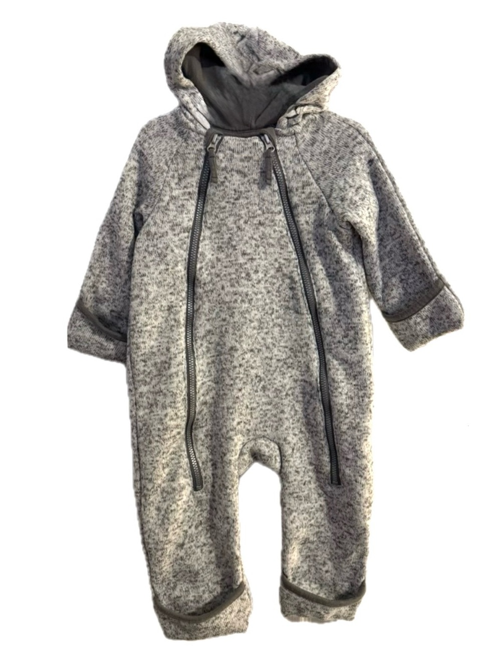 H&M Baby Hooded Fleece All-In-One Bunting Suit Jumpsuit Grey 4-6m